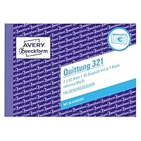 AVERY Zweckform 321 Quittungsblock (A6 quer, 2x50 Blatt, mit Durchschlag, fälschungssicher, inkl. MwSt., für Deutschland und Österreich) weiß