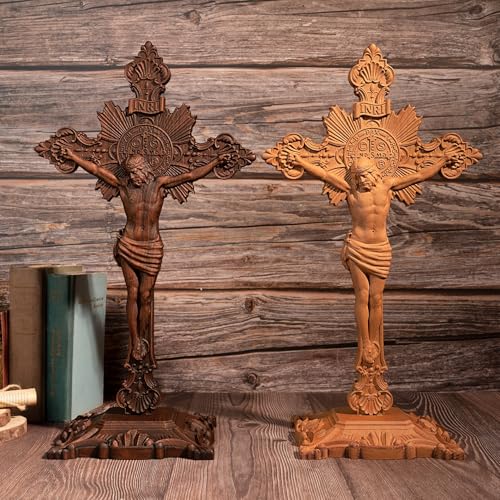 Cruz de madera tallada con detalles intrincados para pared sin fe 5