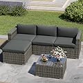 Fansafun Outdoor Patio Furniture Set, 5 Piece Patio Conversation Set, Waterproof Wicker Patio Furniture Set, All Weather Combination Patio Conversation Sets with Cushions and Glass Table, Grey
