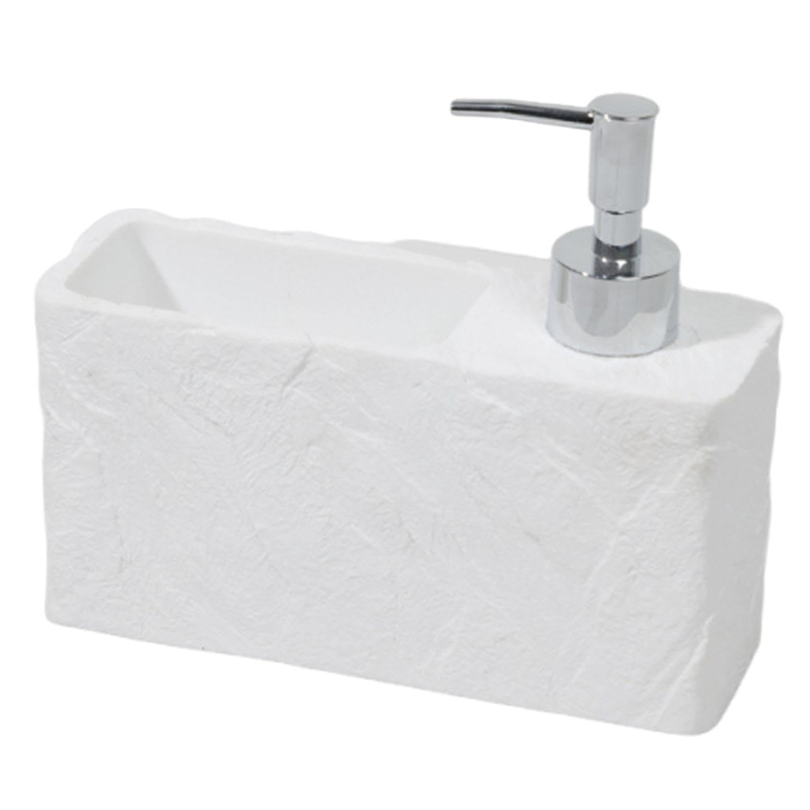 Dispenser di Sapone Liquido Dispenser con Porta Spugna Organizer Multifunzionale in Resina Pompa Erogatrice Accessorio per Cucina Bagno Adatto a Uso D, Bianco