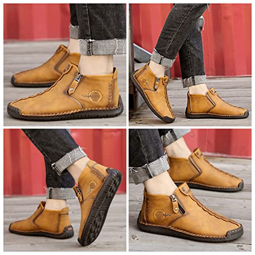 Govicta Men's Shoes Leather Loafers Casual Ankle Chukka Boots Comfortable Slip On Walking Shoes For Work Office Dress Outdoor Yellow Size10.5 #TOP4
