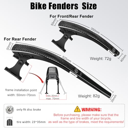 ENLEE Set de Guardafangos para Bicicleta 2 piezas, Delantero y Trasero, Reflectante, para Bicicleta de Carretera, Gravel y Plegable, Ligero e Impermeable, Color Negro, Para Neumáticos de 23-35mm miniatura 2