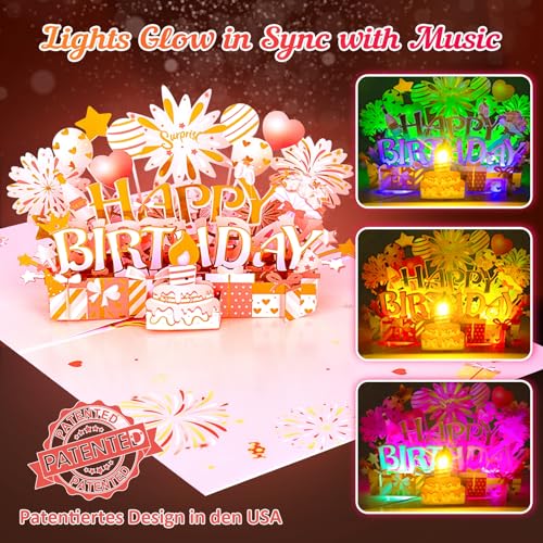 Image of INPHER Birthday Cards for Women Pop Up Happy Birthday Card Blowable LED Candle Light and Music Birthday Gifts for Women Mom Wife Grandma Rose Gold