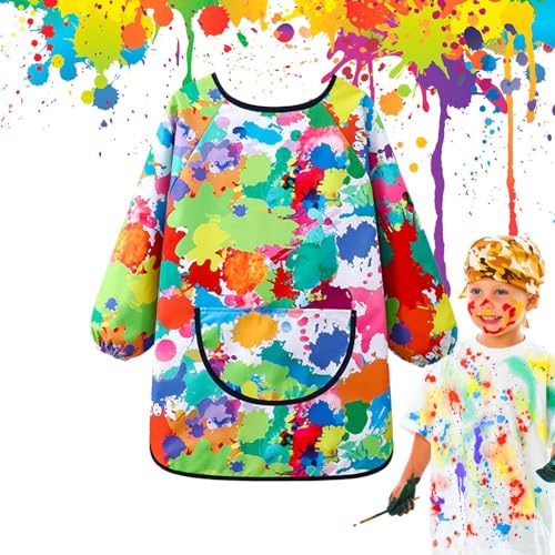 Generisch Delantales infantiles para pintar, bata de manga larga | Bata de arte impermeable para niños, divertida bata de pintura con bolsillo grande, delantal multiusos para proyectos de arte, M
