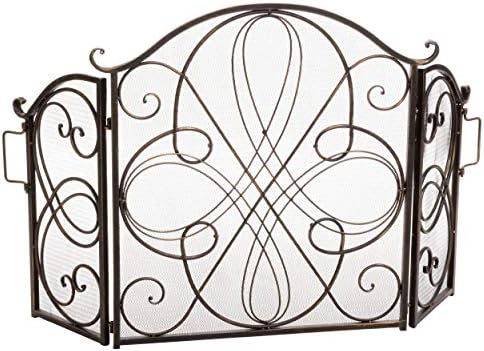 Christopher Knight Home Kingsport Fireplace Screen, Gold Flower On Black