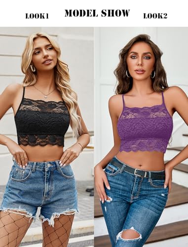 Image of Avidlove 2Pcs Lace Camisoles for Women High Neck Bralettes Racerback Adjustable Crop Top Lingerie