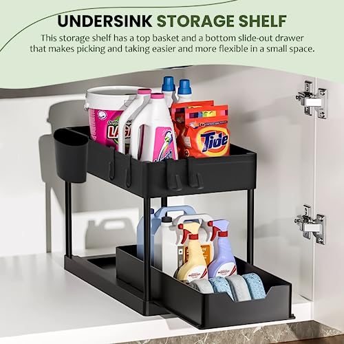 Coselena 2-Tier Under Sink Storage Organiser, Durable Slide-Out Cupboard Organiser with Easy-Access Drawers - Image 2
