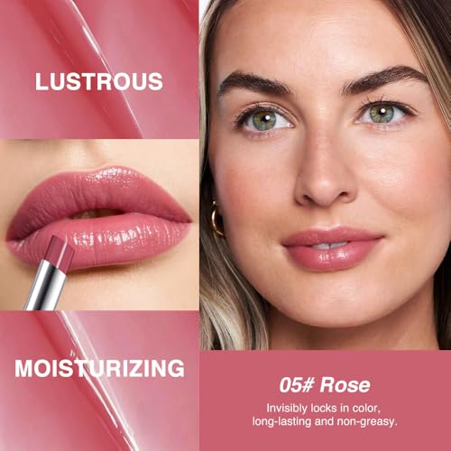 Image of Rose Pink Honey Tinted Lip Balm for Women, Hydrating Lip Oil Stick Lip Gloss Lipstick for Mature Skin, Sheer Lightweight Moisturizing Lip Tint Balm with Natural Shine, Vegan & Cruelty-Free