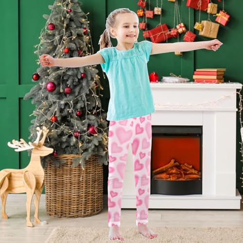 Girls' Leggings Ankle Length Printed Leggings Pink Blur Heart Soft Comfortable Pants for Kids 4-10 Years3