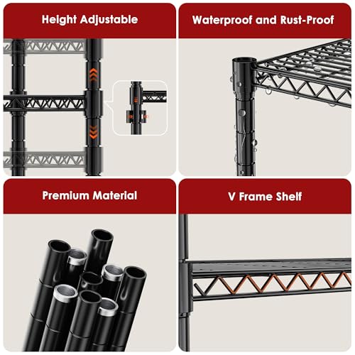 Image of Simple Deluxe 4-Tier Heavy Duty Adjustable Storage Shelf with Wheels, 23.23 inchW x 17.63 inchD x 47.24 inchH, Wide Mobile Metal Shelving Unit, Easy Assembly for Living Room, Office,Black