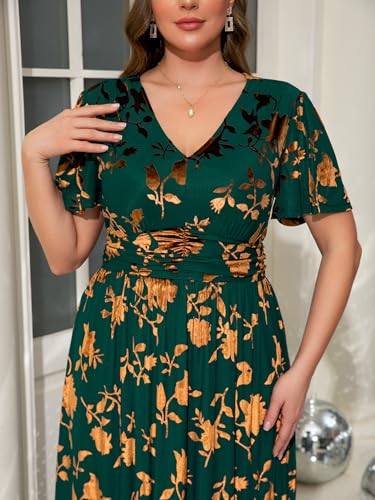 Image of Simplee Women's V Neck Velvet Maxi Dress Short Sleeve Empire Waist Long Formal Dress for Wedding Guest