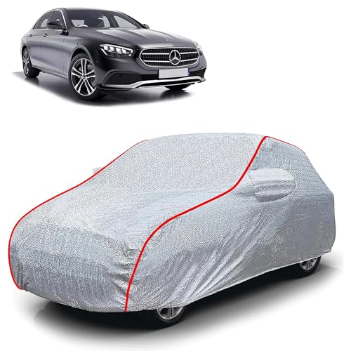 Image of Sulfar 100% Waterproof Car Body Cover Compatible with Mirror for Mercedes Benz E200 (Triple Stitched, Full Bottom Elastic, Magic Silver with Red Piping)