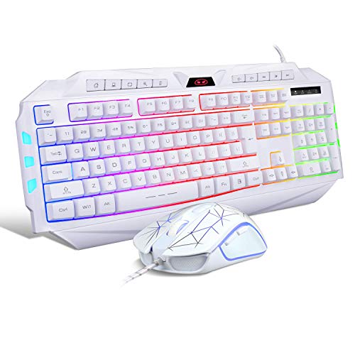 White Gaming Keyboard and Mouse Combo,MageGee GK710 Wired Backlit Keyboard and White Gaming Mouse Combo,PC Keyboard and Adjustable DPI Mouse for PC/loptop/MAC  (Renewed)