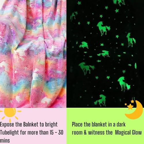 Image of Happy Hues Glow in The Dark Blanket Unicorn 200 x 150cm -Bedroom Decor- Kids-Teens Boys & Girls Travel Lightweight -Throw Blankets Soft Cozy Fluffy (Pink, Throw)