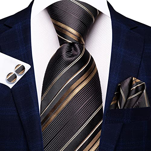 Image of Dubulle Silk Ties Set for Men Formal Paisley Striped Necktie Pocket Square Cufflinks 3PCS Sets Wedding Business Party