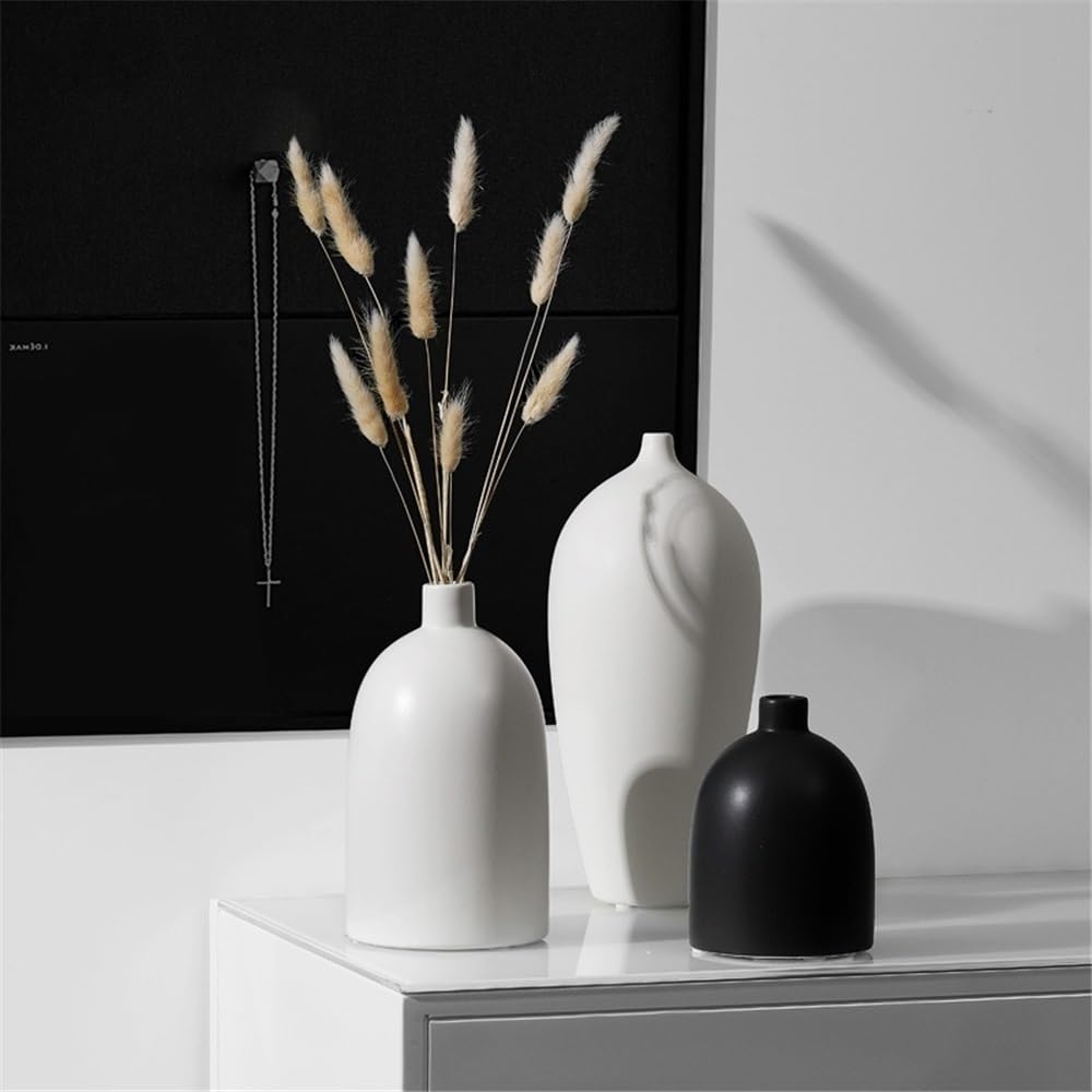 Modern Keramik Schwarz Und Weiß Getrocknete Blumen/hydroponischen Vase Anordnung Feine Mund Wohnzimmer Tisch Dekoration Tischdekoration(Weiß)