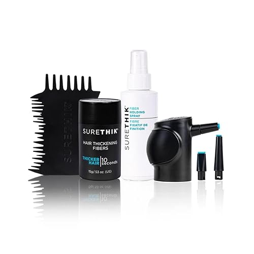 SURETHIK Kit de inicio con herramientas de aplicación, viene con fibra capilar de 0.51 oz (marrón oscuro), aerosol de sujeción de fibra, aplicador