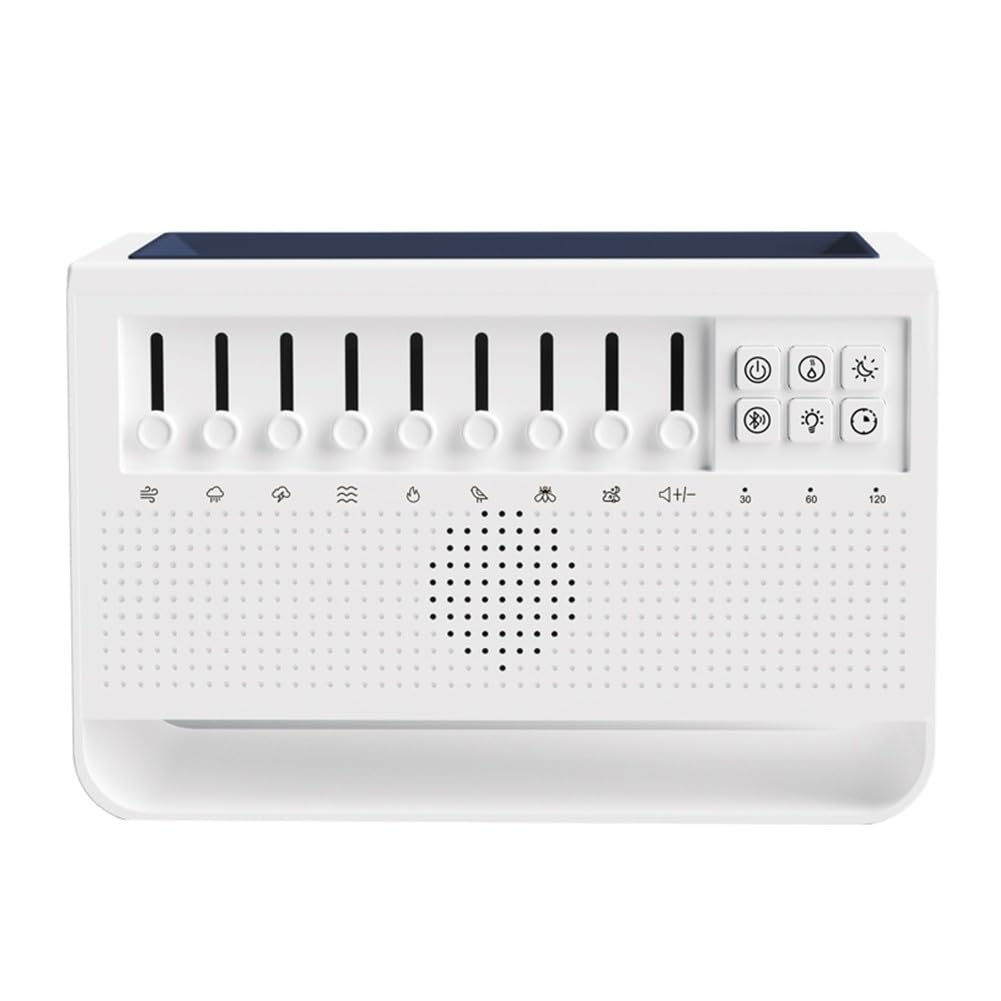 Lecreatekit Altoparlante umidificatore con 8 suoni di rumore bianco, luce di fiamma e diffusore per aromaterapia, timer regolabile per camera da letto, sonno, relax, bianco