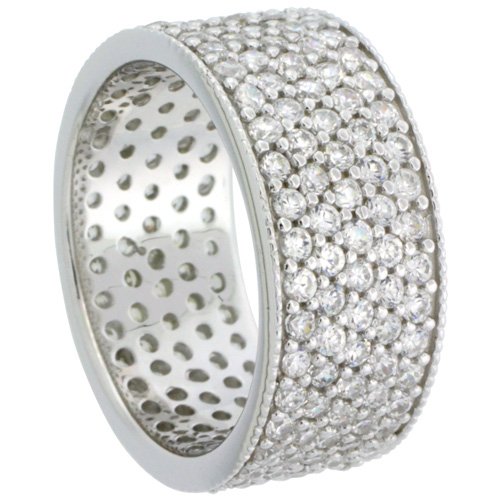 Sterling Silver Micro Pave Cubic Zirconia 5-Row Eternity Band Milgrain