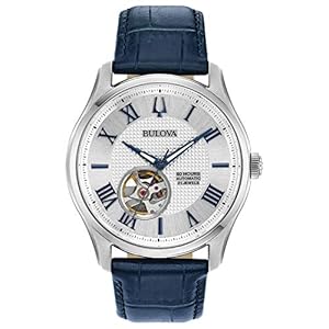 Bulova Men’s Classic Wilton 26-Jewel Automatic Leather Strap Watch, 40 Hour Power Reserve, Domed Sapphire Crystal, Exhibition Case Back, Luminous Hands, 43mm