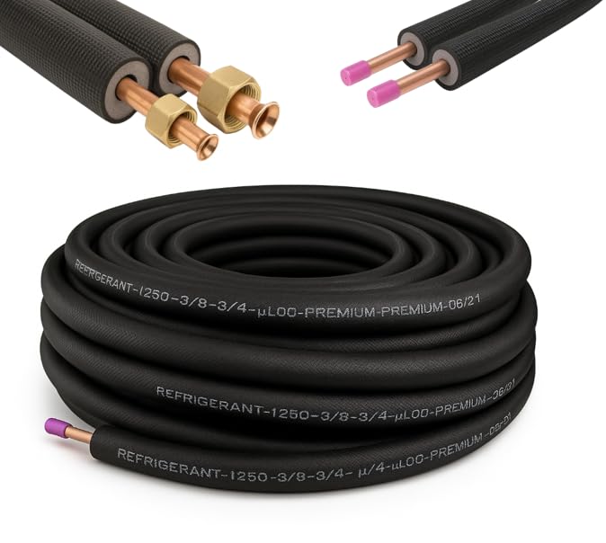 Kältemittelleitung Schwarze 1/4' + 3/8' – Isoliertes Kupferrohr Duo-Leitung für Split-Klimaanlagen, Wärmepumpen & Kältetechnik | UV-beständig...