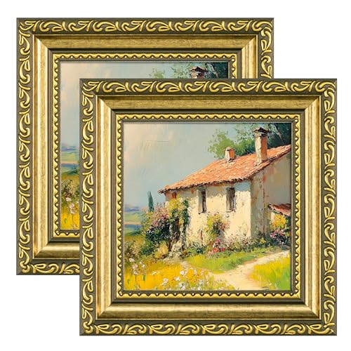 Image of eletecpro 4x4 Vintage Picture Frame, Glass Cover, Gold, 2-Pack | Display Photo 4x4, Tabletop Decor