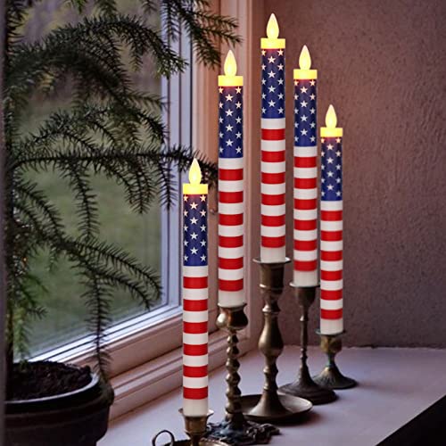 Image of Wondise Patriotic Flameless Taper Candles with Remote & Timer, Red, White & Blue Battery Operated Real Wax LED Flag Candles for Independence Day Decoration (D0.78 x H9.5 Inches)