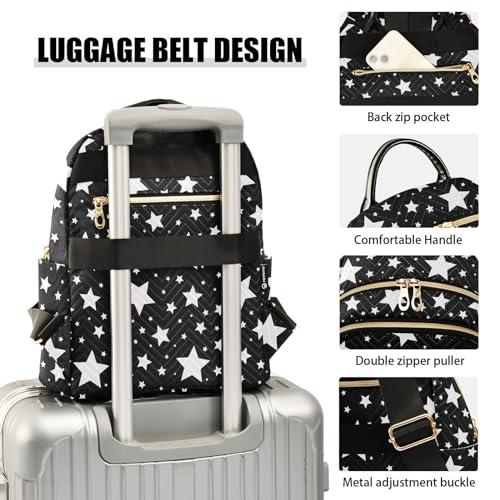 Image of Star Black White Mini Backpack Fashion Backpack Purse for Women,Handbag Shoulder Bag Casual Daypack, Ladies Gift for College Work (M)