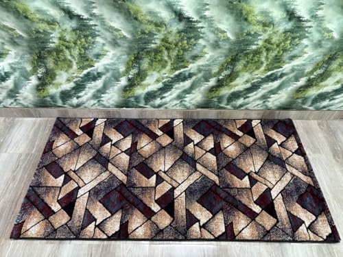 Image of Premium Runner Carpet, Vintage Medallion Pattern, Non Slip, Thick, Ideal for Bedroom, Living Room & Entryway, 3x5 Feet Maroon Beige Color