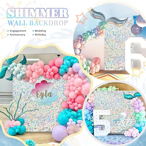 Image of Rainbow Silver Sequin Wall Panel for Birthday Wedding Engagement Mermaid Wall Disco Decoration (12 Panels)