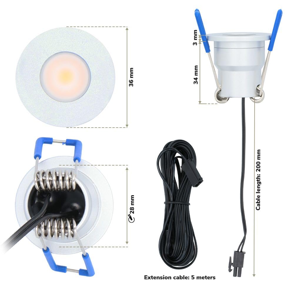 HOFTRONIC - Milano - 12er LED-Einbaustrahler 12 Volt - Beleuchtung Terrassenüberdachung - Dimmbar - Komplettset mit Fernbedienung - 3W - Plug & Play - 2700K 200lm - IP65 wasserdicht - Edelstahl