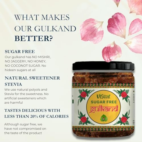 Image of Vistevia Sugar Free Gulkand (Rose Jam), Diabetic and Keto Friendly - Sweetened Naturally with Stevia - Tastes Delicious - Pack of 2 (230 * 2GM)