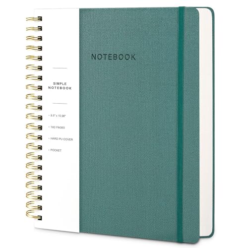 Image of Spiral Notebook - 8.5 x 10.98 Inch Large Hard Cover Notebook with Elastic Band & Pocket, 180 Pages, Lay Flat Wirebound Journal for Work, School, Planning & Note Taking Green