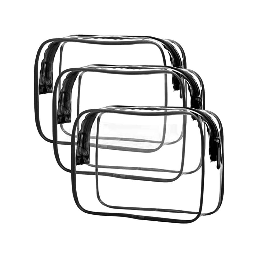 GottaHaveIt TSA Approved Clear Toiletry Bag - Clear Travel Bags for Toiletries, Cosmetic Bags with Zipper, Waterproof Quart Size Pouch, Ideal for Traveling. (3 Pack, Black)