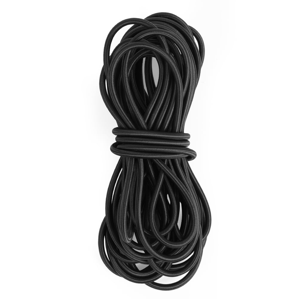 NUTKIT Bungee Cords, 8mm x 10M Elastic Shock Cord, Heavy Elastic Bungee Rope Shock Cord for Trailer, Tarpaulin, Tent Pole, Kayak and Backpack DIY Projects - Black