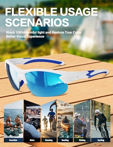 Image of BIRCEN Mens Polarized Sunglasses for Sports: TR90 Lightweight Sun Glasses Wrap Around Shades for Fishing Driving Cycling