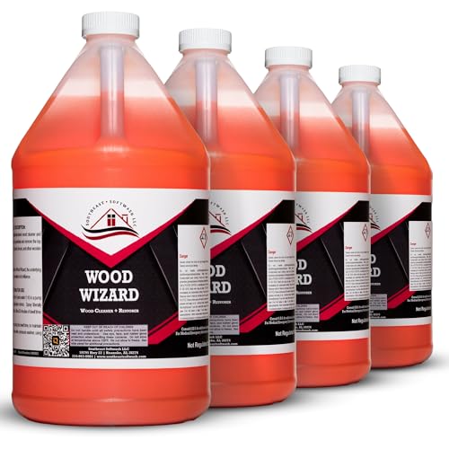 Southeast Softwash Wood Wizard | Heavy Duty Wood Floor Cleaner & Stain Remover | No-Bleach Wooden Floor Cleaner for Decks Fences & Docks | Odorless Concentrated Solution (1 Gallon Jug 4 Pack)