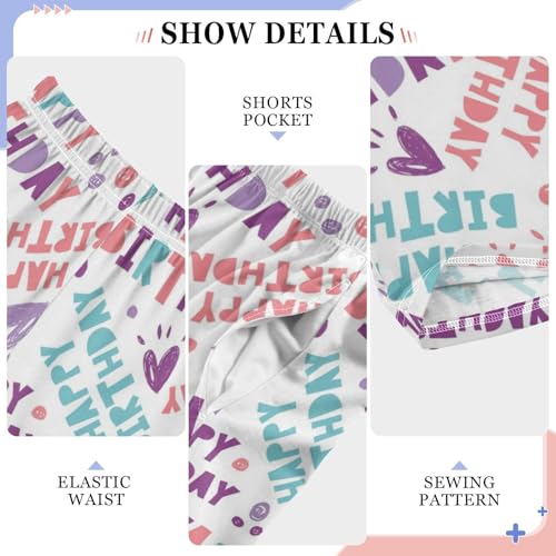 Happy Birthday Love Heart Boys Long Pants Soft Trousers Elastic Waist Kids Lounge Bottoms with Pockets S-XL4