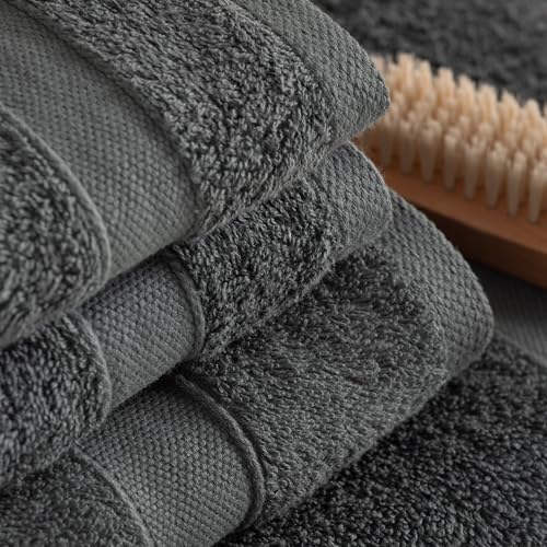 Todocama Badetücher-Set aus 100% Baumwolle (550 g/m²), extra weich, hohe Saugfähigkeit und schnell trocknend, 2 Badetücher, 2 Handtücher und 4 Gesichtstücher (Dunkelgrau)