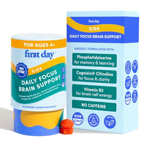 Kids Brain Gummies with Phosphatidylserine (PS) Cognizin Citicoline & Vitamin B3 | Ages 4+ | Focus Attention & Calm | Organic Vegan Caffeine-Free Gluten-Free | 30-Day Supply