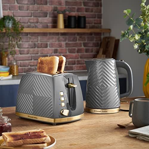 Russell Hobbs 26392 Groove 2 Slice Toaster, Tactile 3D Design Bread Toaster with Frozen, Cancel and Reheat Settings, 850 Watts, Grey