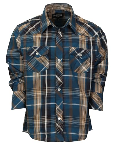 Image of Gioberti Boys Casual Western Plaid Long Sleeve Pearl Snaps Shirt