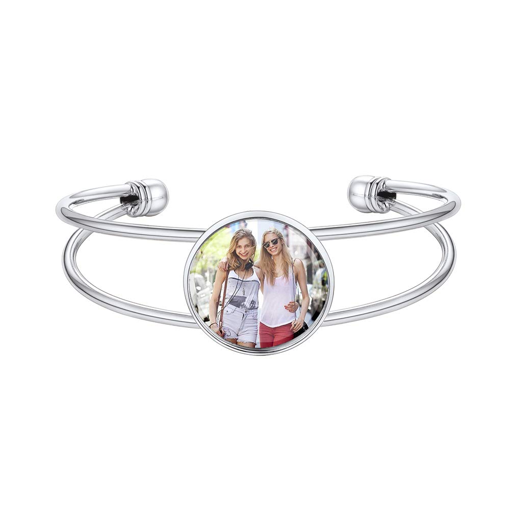 Custom4U Pulsera Personalizada Mujer Brazalete Fino Acero Inoxidable 316L con Fotos y Textos Grabados Joyería Delicada Pareja Regalo San Valentín Recycled Claim Standard 100