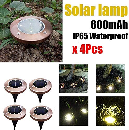 Outdoor In-Ground Lights Solar Power Led Ground Li 4 Pack Solar Outdoor Garden Lights 8 Led Solar Outdoor In-Ground Lights Stainless Steel Disk Lights Ip 67 Waterproof Used For Patio Lawn, Pathway, Ya #TOP4