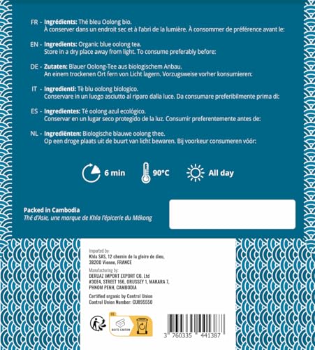 Khla - Blauer Tee Oolong Bio - Box mit 80 Pyramidenteebeuteln - Biologischer Tee
