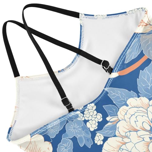 KLL Floral Indonesian Batik Motif Cobalt Toddler Girls 1 Piece Swim Suit Summer Swimwear Adjustable Shoulder Strap Quick Dry4