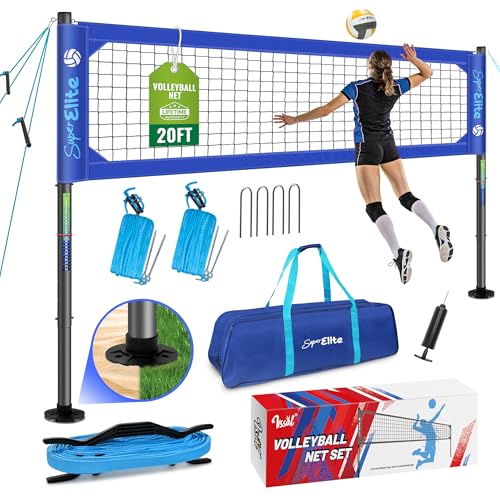 VSSAL Professional Volleyball Net Set Heavy Duty for Outdoor Backyard Portable with Aluminum Scoring Poles Nets System Adjustable Regulation Height (20 ft)