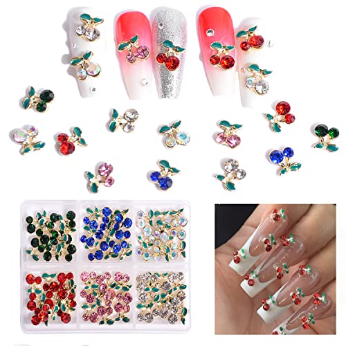 Weilusi 60 Pieces 3D Cherry Nail Charms Cherry Nail Rhinestones 3D Shiny Nail Gems Nail Glitter Studs Fruit Nail Slices For Women Girl Nail Jewelry Making Crafts Manicuring Home #TOP4