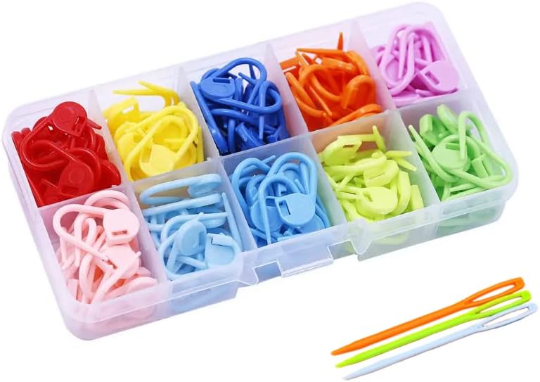 Stitch Markers 10 Colors Knitting Crochet Locking 160Pcs Stitch Needle Clip Counter with 3 Plastic Needle Randomly (Multicolor-160 pcs)