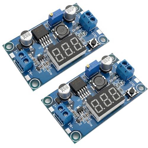 LYLANMO LM2596S Adjustable DC-DC Buck Converter Power Supply Module with Digital Voltage Meter Display Input 4-40V Output 1.25-37V 3A (Pack of 2)
